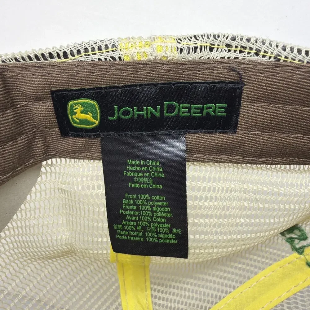 John Deere Trucker Hat Snapback Cap Hidden Deer Art Moline Yellow Brown Green